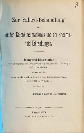 Zur Salicyl-Behandlung des acuten Gelenkrheumatismus und der Rheumatoid-Erkrankungen