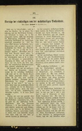 Vorzüge der einklassigen von der mehrklassigen Volksschule