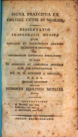 Signa praecipua ex colore cutis in morbis : diss. inaug. med.