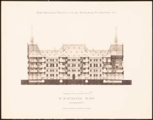 Hervorragende Projekte für den Hamburger Rathausbau 1876: Längsschnitt