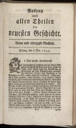 Neun und vierzigste Nachlese. Coburg, den 6. Dec. 1749.