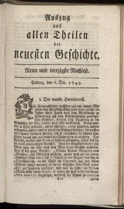 Neun und vierzigste Nachlese. Coburg, den 6. Dec. 1749.