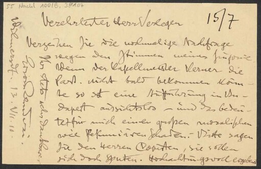 Brief an B. Schott's Söhne : 13.07.1910