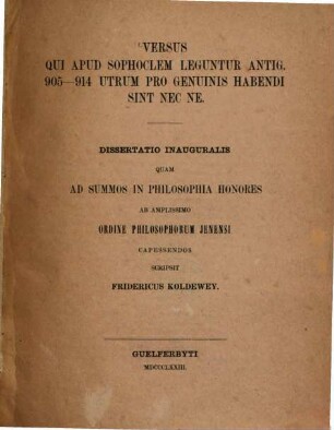 Versus qui apud Sophoclem leguntur Antig. 905 - 914 utrum pro genuinis habendi sint nec ne