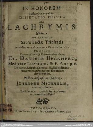 Disputatio physica de lachrymis