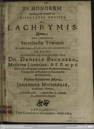 Disputatio physica de lachrymis