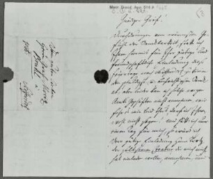 Brief von J. G. Naumann an Hans Moritz von Brühl : Brief von Johann Gottlieb Naumann an Graf Hans Moritz von Brühl. O. O. u. J. Außenseiten. Autograph; 19,3 x 11,3/22,6 cm. Dresden: SLUB Mscr.Dresd.App.514,A,1665