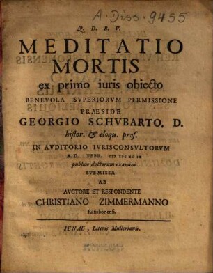 Meditatio Mortis ex primo iuris obiecto