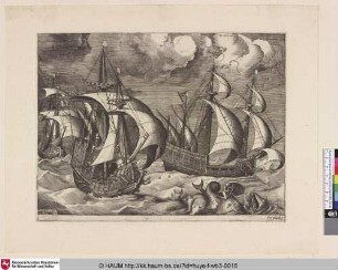 [Drei Segelschiffe bei aufziehendem Sturm; Three sailing ships in a gathering storm]