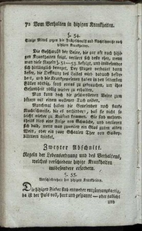 Zweyter Abschnitt. Regeln der Lebensordnung und des Verhaltens, welches verschiedene hitzige Krankheiten insbesondere erfordern.