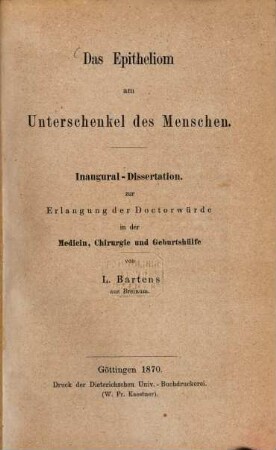 Das Epitheliom am Unterschenkel des Menschen