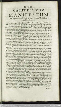 Caput Decimum. Manifestum Non competentis Consilio Electorali Aulico Trevirensi Iurisdictionis in Abbatia Prumiensi