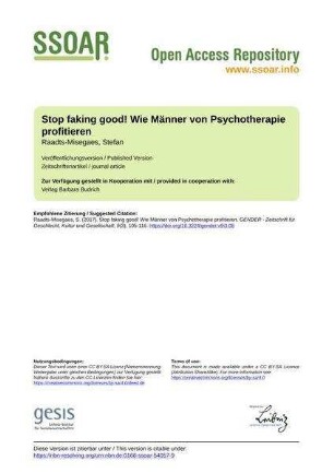 Stop faking good! Wie Männer von Psychotherapie profitieren