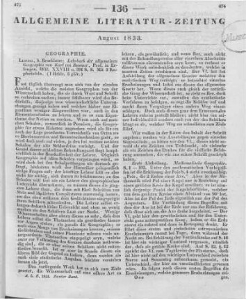 Raumer, K. v.: Lehrbuch der allgemeinen Geographie. Mit fünf Kupfertafeln. Leipzig: Brockhaus 1832