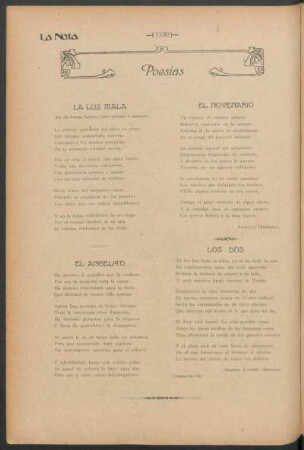 Poesías : La luz mala [y] El Angelito [y] El novenario [y] Los dos