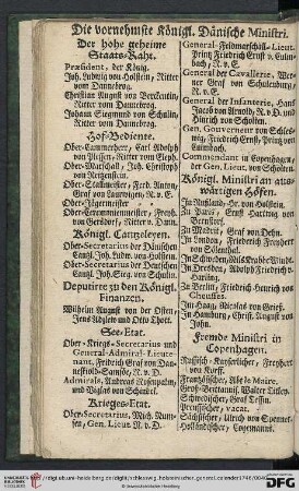 Die vornehmste königl. Dänische Ministri