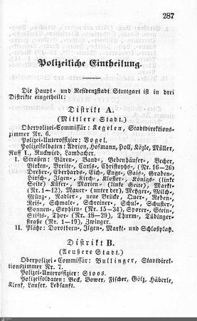 Polizeiliche Einteilung der Stadt