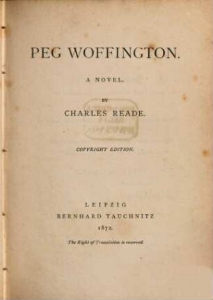 Peg Woffington : a novel