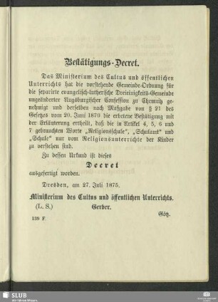 Bestätigungs-Decret