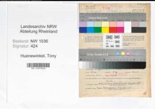 Entnazifizierung Tony Huenewinkel , geb. 03.08.1912 (Krankenschwester)