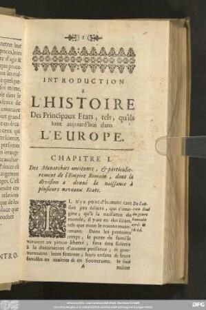 Introduction à L'Histoire Des Principaux Etats, tels, qui'ils sont aujourd'hui dans L'Europe.