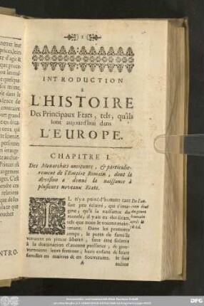 Introduction à L'Histoire Des Principaux Etats, tels, qui'ils sont aujourd'hui dans L'Europe.
