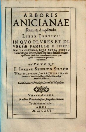 Arboris Anicianae Rami & Amplitudo. 3, In Qvo Plvres Et Diversae Familiae E Stirpe Anicia Orivndae ... exhibentur