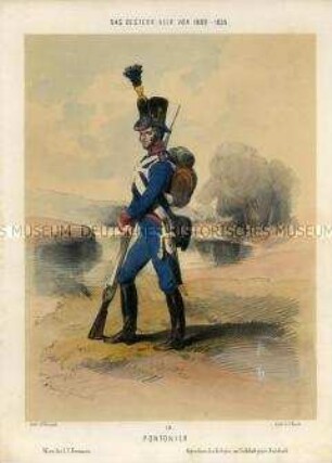 Uniformdarstellung, Pontonier, Österreich, 1809/1835. Tafel 78 aus: Gerasch: Das Oesterreichische Heer.
