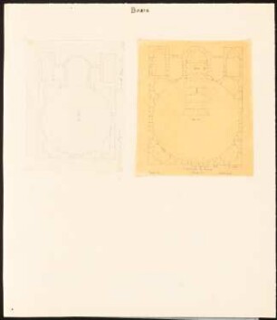 Kathedrale, Bosra: Grundrisse, Maßangaben, zwei Blätter mit Durch- oder Nachzeichnungen nach Pullan & Texier 135 und de Vogüé, Pl. 22