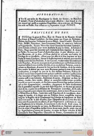 Approbation/Privilege du Roy