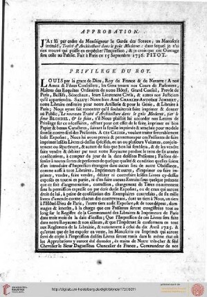 Approbation/Privilege du Roy