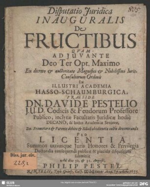 Disputatio Juridica Inauguralis De Fructibus