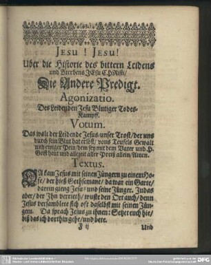 Die Andere Predigt. Agonizatio. Des Leidenden Jesu Blutiger Todes-Kampff