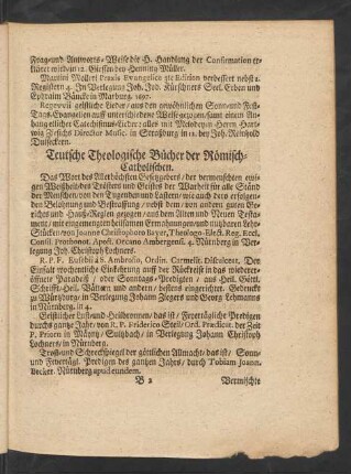 Teutsche Theologische Bücher der Römisch-Catholischen.
