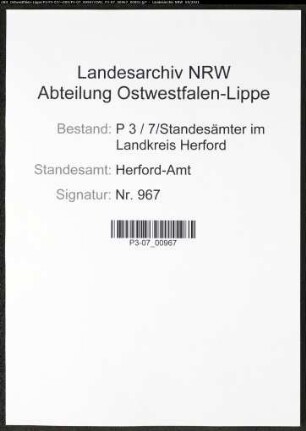 Heiratsregister Standesamt Herford-Amt
