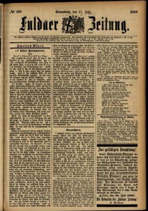 Zweite Ausgabe vom Samstag, den 21. Juli 1888.