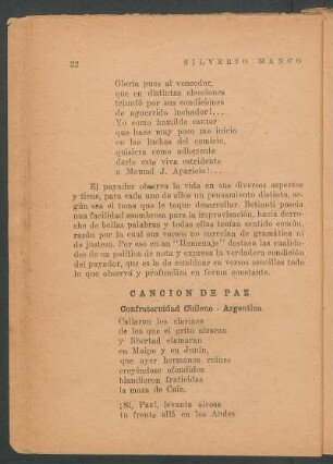 Canción de paz : Confraternidad chileno-argentina