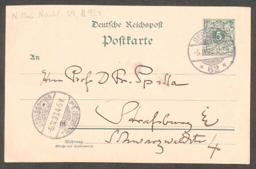 Postkarte an Friedrich Spitta : 05.11.1898