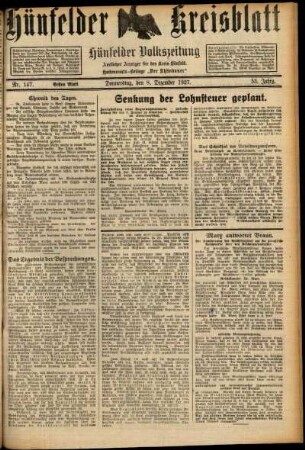 Erste Ausgabe vom Donnerstag, den 08. Dezember 1927.