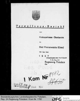 Verwaltungsbericht der Kreissparkasse Oberbarnim in Bad Freienwalde für das Jahr 1937