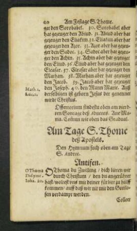 Am Tage S. Thome deß Apostels.