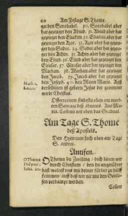 Am Tage S. Thome deß Apostels.
