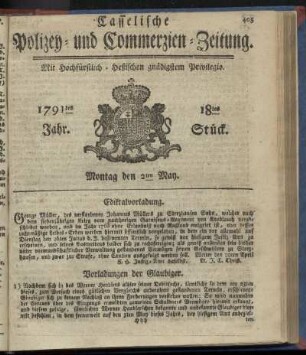 18tes Stueck, Montag den 2ten May. 1791