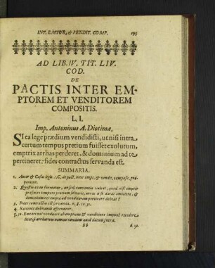 Ad Lib. IV. TIT. Liv. Cod. De Pactis Inter Emptorem Et Venditorem Compositis.