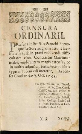 3r-3r, Censura Ordinarii.