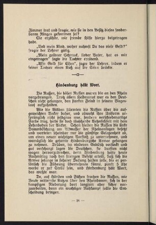 14-16, Hindenburg hält Wort