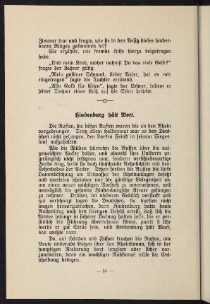 14-16, Hindenburg hält Wort