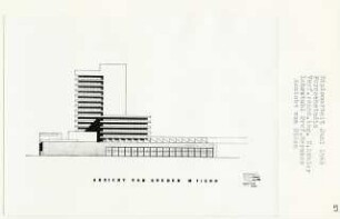 Fernsehstudio (Diplomarbeit bei Bernhard Hermkes): Ansicht von Süden 1:200