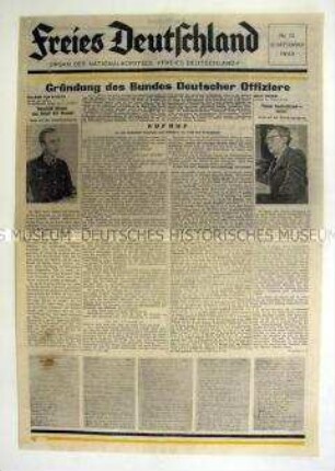 Wochenzeitung des NKFD "Freies Deutschland" zur Gründung des Bundes Deutscher Offiziere