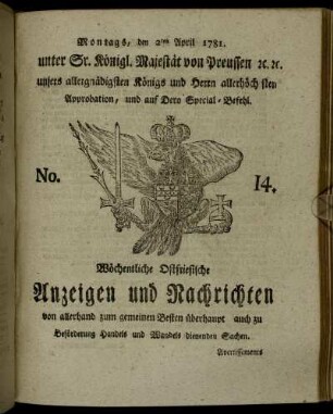No. 14. Montags, den 2ten April 1781.